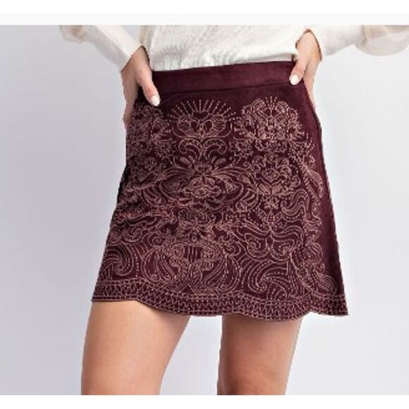 Easel EB50227 Large Faux Suede Mini Skirt - Deep Plum - Picture 1 of 4